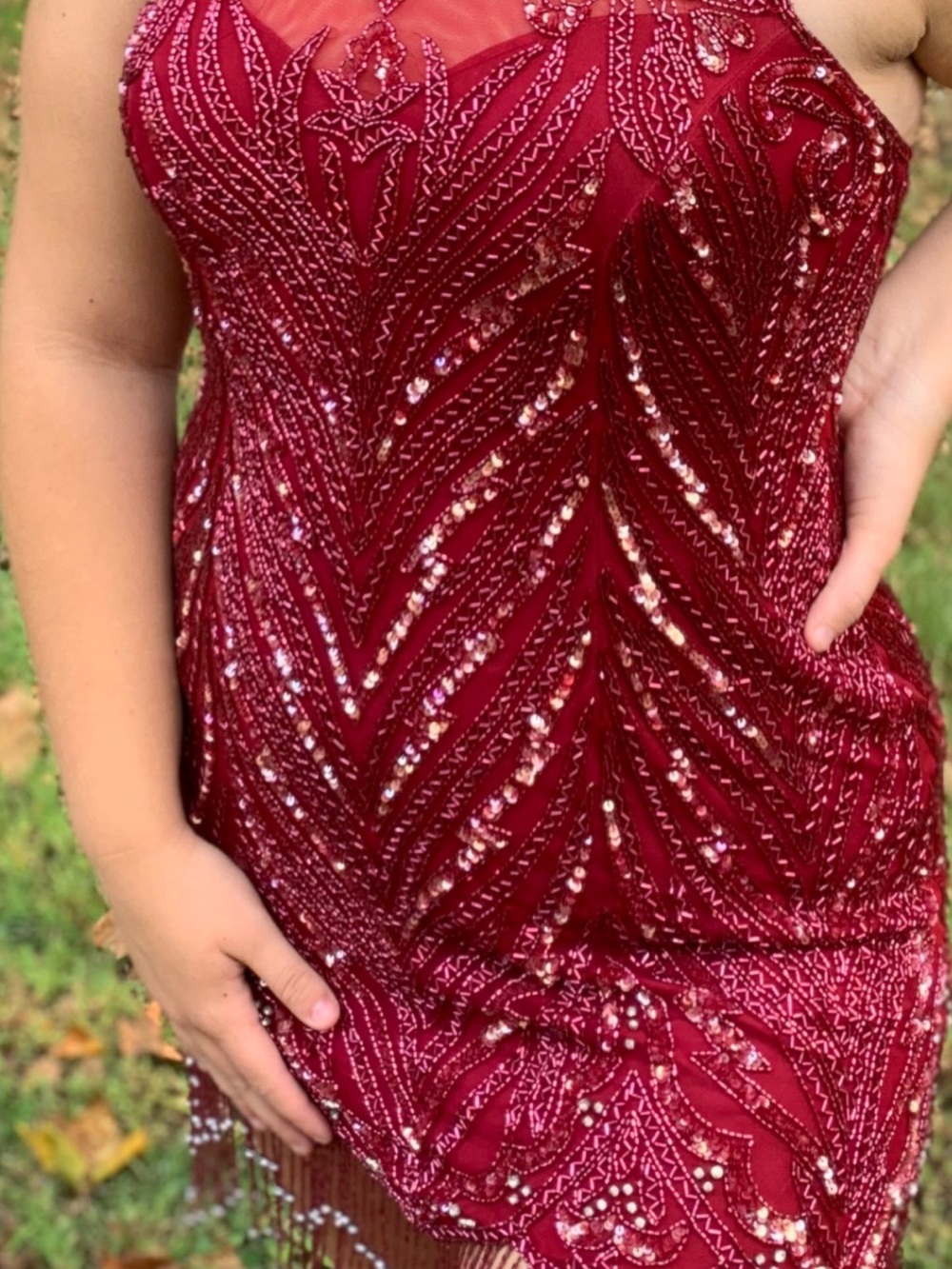 Sherri Hill Burgundy Beaded Prom Dress